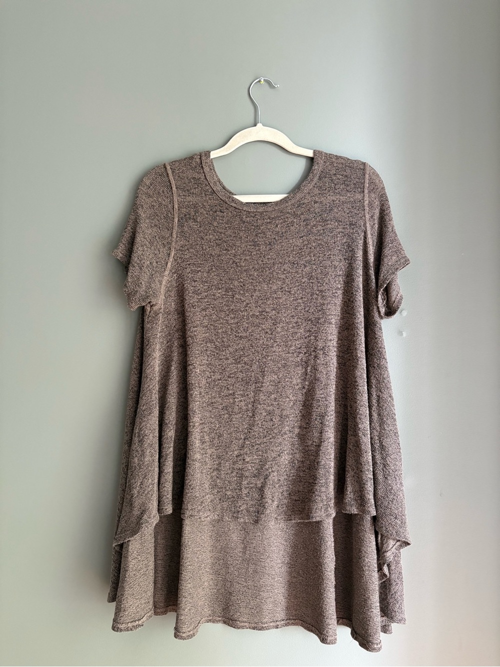Layered Short Sleeve Tunic top - Heathered Taupe